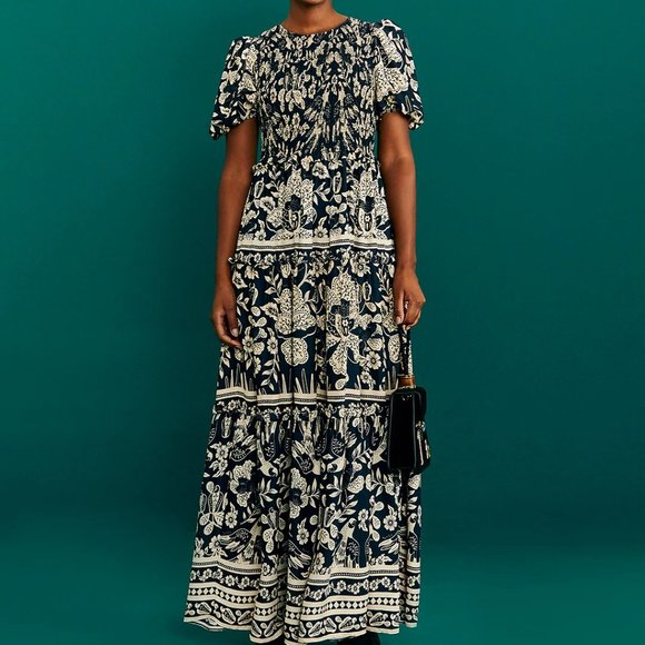 Anthropologie Dresses & Skirts - Anthropologie Farm Rio Graphic Floral Maxi Black Beige Smocked Dress